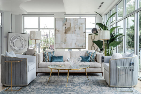 A look curated with the John-Richard accent table, the Maitland-Smith Coffee table and Wendover Art Group art.