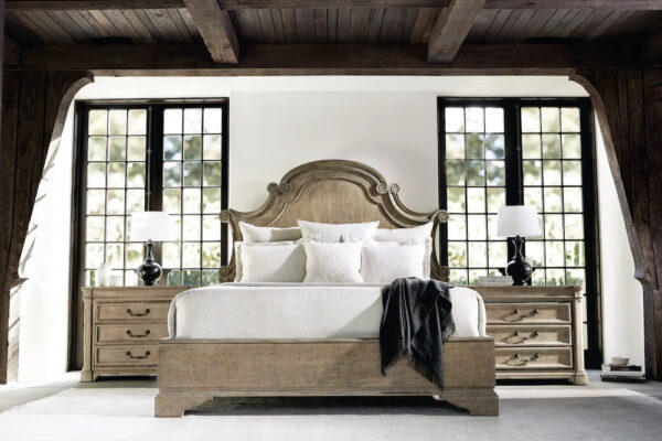 Bedroom furniture set featuring the Villa Toscana nightstands by Bernhardt.