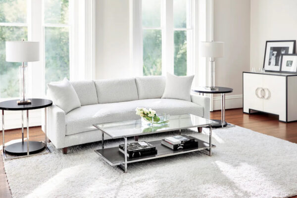 Bernhardt's Carlie contempory style fabric sofa completes a living room furniture set.