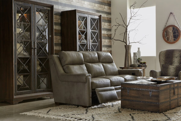 The Imagine recliner sofa by Bradington-Young with leather finish.
