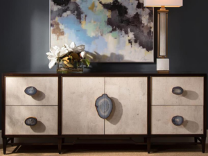 John-Richard's mercia credenza at Annabelle's Fine Furniture & Interior Design is the center of attention in a living room