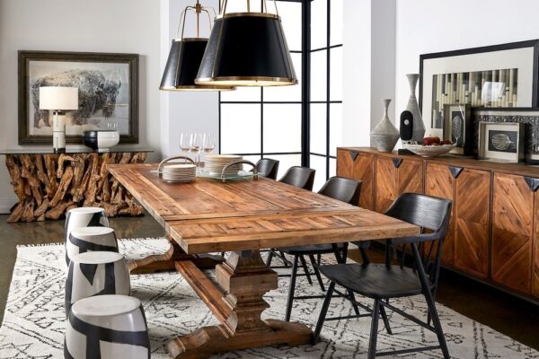 The farmhouse style baldrick extension dining table from Revelation by Uttermost.