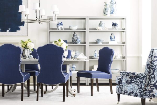 Taylor King normany dining chairs with fabric finish.